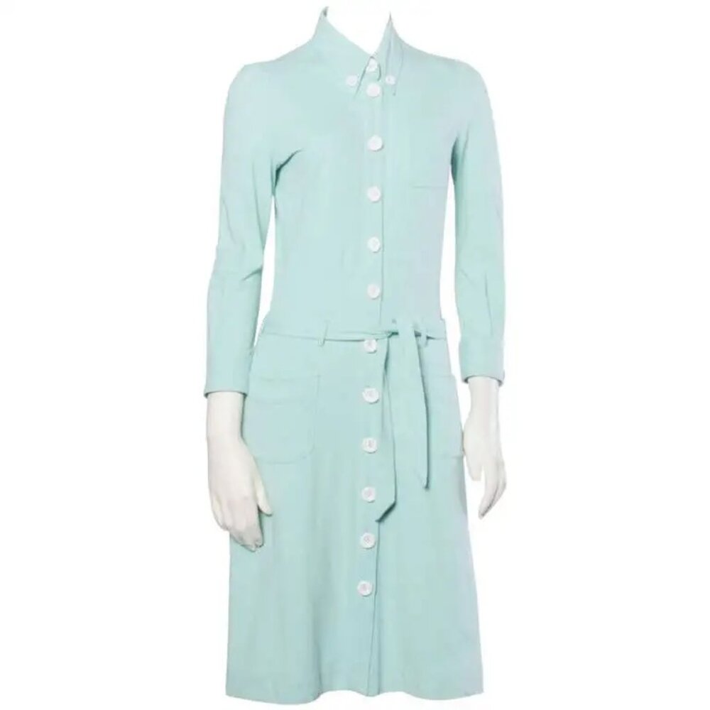 Vintage Moschino Mint Green Jersey Knit Button Up Shirt Dress - Small